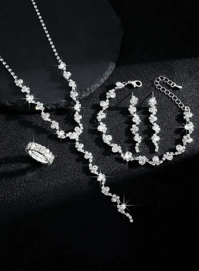 تايك تو طقم مجوهرات أربع قطع عقد وسوار وخاتم وأقراط مزين